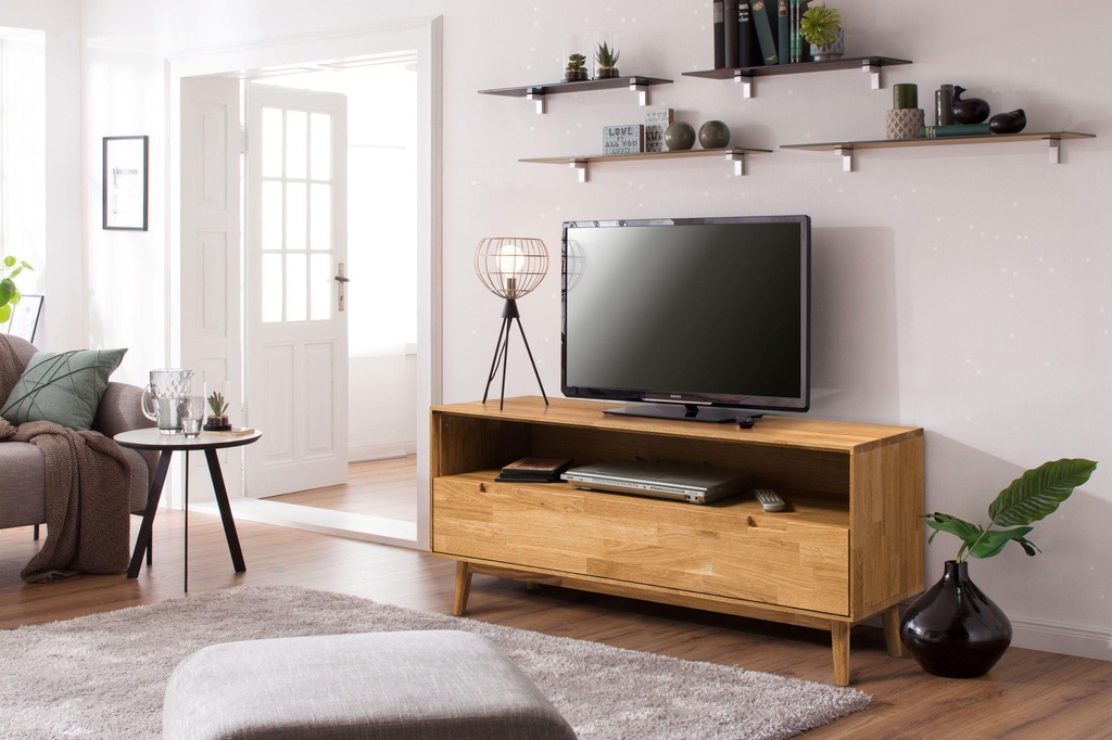 NordicStory Mueble de TV de madera maciza de roble &quot;Escandi 2&quot; 120 x 39 x 53,5 cm.