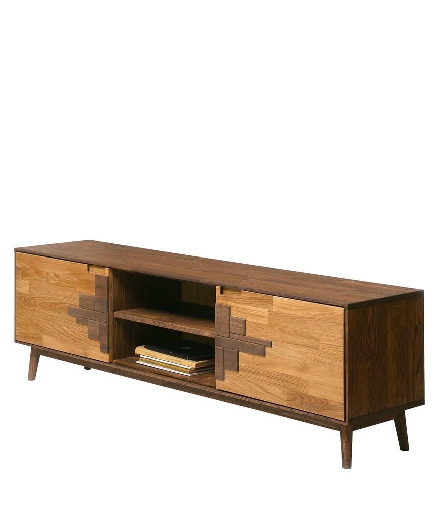 NordicStory Mueble de TV de madera maciza de roble &quot;Escandi Design&quot; 180 x 39 x 54 cm.