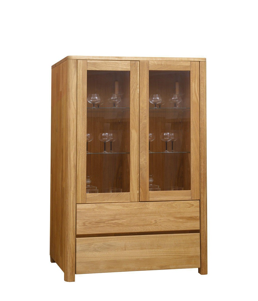 NordicStory Vitrina Armario con cristal de madera maciza de roble &quot;Elsa&quot; 90 x 44 x 132,4 cm.