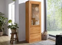 NordicStory Vitrina con cristal de madera maciza roble &quot;Elsa LUX&quot;  64 x 44 x 195 cm.