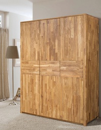 NordicStory Armario para ropa con 3 puertas de madera maciza de roble &quot;Elsa&quot; 156,4 x 58 x 201,5 cm.