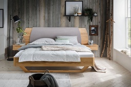 NordicStory Cama de madera maciza de roble &quot;Alina&quot; con cabezal y 2 mesitas de noche flotante