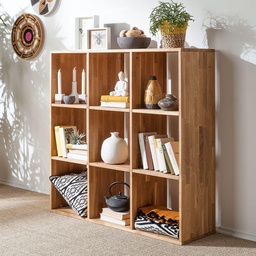 NordicStory Estanteria Libreria de madera maciza de roble &quot;Regal 3x3&quot; 112,2 x 35 x 112,2 cm.